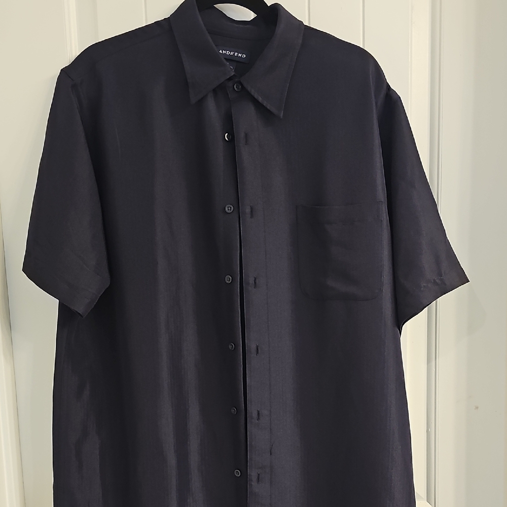 Lands' End Men's Black Casual Button Down Shirt